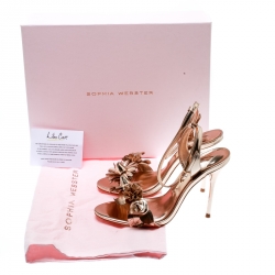 Pre Owned Sophia Webster Metallic Rose Gold Leather Lilico Floral Embellished Ankle Wrap Sandals Size 36