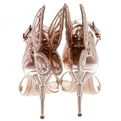 Pre Owned Sophia Webster Metallic Rose Gold Leather Chiara Butterfly Ankle Strap Sandals Size 37.5