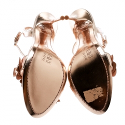 Pre Owned Sophia Webster Metallic Rose Gold Leather Lilico Floral Embellished Ankle Wrap Sandals Size 38.5