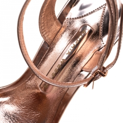 Pre Owned Sophia Webster Metallic Rose Gold Leather Lilico Floral Embellished Ankle Wrap Sandals Size 38.5