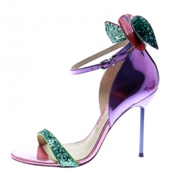 Sophia Webster Multicolor Holographic Leather Maya Glitter Bow Ankle Strap Sandals Size 38.5