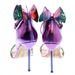 Sophia Webster Multicolor Holographic Leather Maya Glitter Bow Ankle Strap Sandals Size 38.5