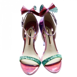 Sophia Webster Multicolor Holographic Leather Maya Glitter Bow Ankle Strap Sandals Size 38.5