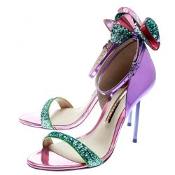 Sophia Webster Multicolor Holographic Leather Maya Glitter Bow Ankle Strap Sandals Size 38.5