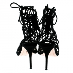 Sophia Webster Black Suede Delphine Peep Toe Cage Sandals Size 37.5