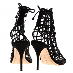 Sophia Webster Black Suede Delphine Peep Toe Cage Sandals Size 39.5