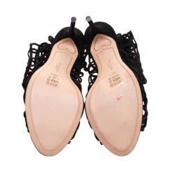 Sophia Webster Black Suede Delphine Peep Toe Cage Sandals Size 39.5
