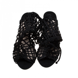 Sophia Webster Black Suede Delphine Peep Toe Cage Sandals Size 39.5