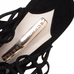 Sophia Webster Black Suede Delphine Peep Toe Cage Sandals Size 39.5