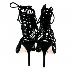 Pre Owned Sophia Webster Black Suede Delphine Peep Toe Cage Sandals Size 38.5
