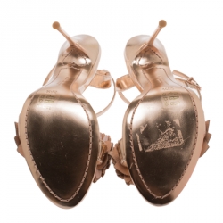 Pre Owned Sophia Webster Metallic Rose Gold Leather Lilico Floral Embellished Ankle Wrap Sandals Size 36.5