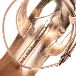 Pre Owned Sophia Webster Metallic Rose Gold Leather Lilico Floral Embellished Ankle Wrap Sandals Size 36.5