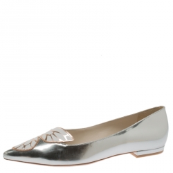 Sophia Webster Metallic Silver Leather Bibi Butterfly Pointed Toe Ballet Flats Size 38.5