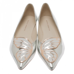 Sophia Webster Metallic Silver Leather Bibi Butterfly Pointed Toe Ballet Flats Size 38.5