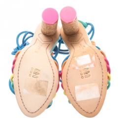 Sophia Webster Multicolor Leather Cord Copacabana Cork Heel Ankle Wrap Sandals Size 36
