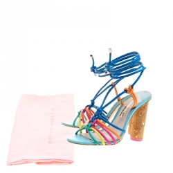 Sophia Webster Multicolor Leather Cord Copacabana Cork Heel Ankle Wrap Sandals Size 36