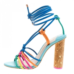 Sophia Webster Multicolor Leather Cord Copacabana Cork Heel Ankle Wrap Sandals Size 36