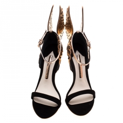 Pre Owned Sophia Webster Black Suede and Laser Cut Rose Gold Leather Evangeline Open Toe Sandals Size 36