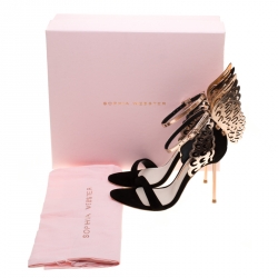 Pre Owned Sophia Webster Black Suede and Laser Cut Rose Gold Leather Evangeline Open Toe Sandals Size 36