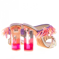 Sophia Webster Multicolor Leather And Tweed Fabric Darla Fringe Buckle Slides Size 36