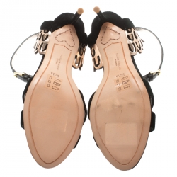 Pre Owned Sophia Webster Black Suede and Laser Cut Rose Gold Leather Micah Open Toe Sandals Size 36.5