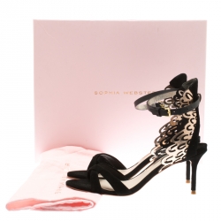 Pre Owned Sophia Webster Black Suede and Laser Cut Rose Gold Leather Micah Open Toe Sandals Size 36.5