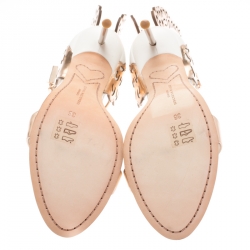 Pre Owned Sophia Webster White and Laser Cut Rose Gold Leather Evangeline Open Toe Sandals Size 36