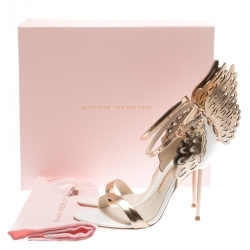 Pre Owned Sophia Webster White and Laser Cut Rose Gold Leather Evangeline Open Toe Sandals Size 36