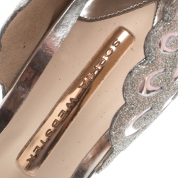 Pre Owned Sophia Webster Metallic Silver Leather Evangeline Glitter Wings Open Toe Sandals Size 39.5