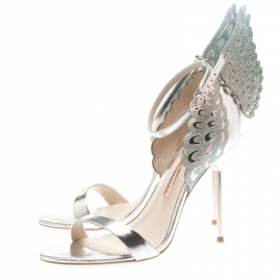 Pre Owned Sophia Webster Metallic Silver Leather Evangeline Glitter Wings Open Toe Sandals Size 39.5