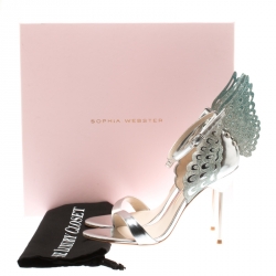 Pre Owned Sophia Webster Metallic Silver Leather Evangeline Glitter Wings Open Toe Sandals Size 39.5