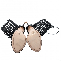 Pre Owned Sophia Webster Black Leather Delphine Peep Toe Cage Sandals Size 38.5