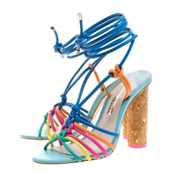 Sophia Webster Multicolor Leather Cord Copacabana Cork Heel Ankle Wrap Sandals Size 38