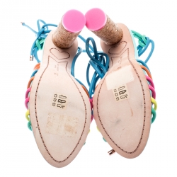 Sophia Webster Multicolor Leather Cord Copacabana Cork Heel Ankle Wrap Sandals Size 38