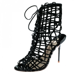 Sophia Webster Black Suede Delphine Peep Toe Cage Sandals Size 39