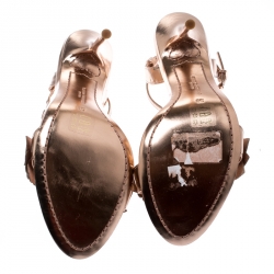 Pre Owned Sophia Webster Metallic Rose Gold Leather Lilico Floral Embellished Ankle Wrap Sandals Size 38