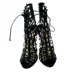 Pre Owned Sophia Webster Black Leather Delphine Peep Toe Cage Sandals Size 39.5