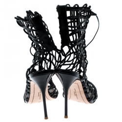 Pre Owned Sophia Webster Black Leather Delphine Peep Toe Cage Sandals Size 38