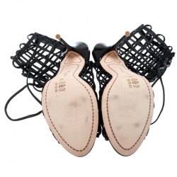 Pre Owned Sophia Webster Black Leather Delphine Peep Toe Cage Sandals Size 38