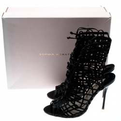 Pre Owned Sophia Webster Black Leather Delphine Peep Toe Cage Sandals Size 38