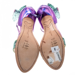 Sophia Webster Metallic Iridescent Pink Leather Maya Crystal Embellished Bow Ankle Strap Sandals Size 35.5
