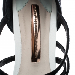 Pre Owned Sophia Webster Black Suede And Pheasant Feather Trim Alessandra Ankle Wrap Strappy Sandals Size 39.5