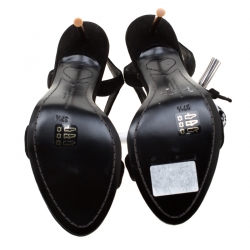 Pre Owned Sophia Webster Black Suede Layla Pom Pom Embellished T-Strap Sandals Size 37.5