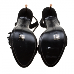 Sophia Webster Black Suede Layla Pom Pom Embellished T-Strap Sandals Size 39.5