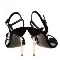 Sophia Webster Black Suede Layla Pom Pom Embellished T-Strap Sandals Size 39.5