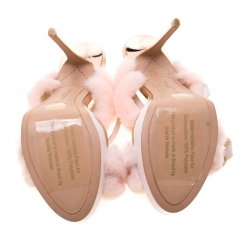 Sophia Webster Pink Faux Fur And Leather Bella Bow Embellished Ankle Strap Sandals Size 39