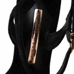 Sophia Webster Black Suede Layla Pom Pom Embellished T-Strap Sandals Size 38.5