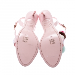 Pre Owned Sophia Webster Pale Pink Layla Pom Pom Embellished T-Strap Sandals Size 38