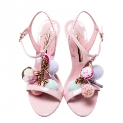 Pre Owned Sophia Webster Pale Pink Layla Pom Pom Embellished T-Strap Sandals Size 38