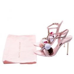 Pre Owned Sophia Webster Pale Pink Layla Pom Pom Embellished T-Strap Sandals Size 38